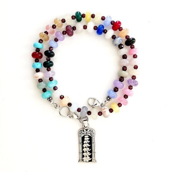 PREMIUM NECKLACE PREMIUM QUALITY MIXED GEMSTONES WITH STERLING SILVER PENDANT.